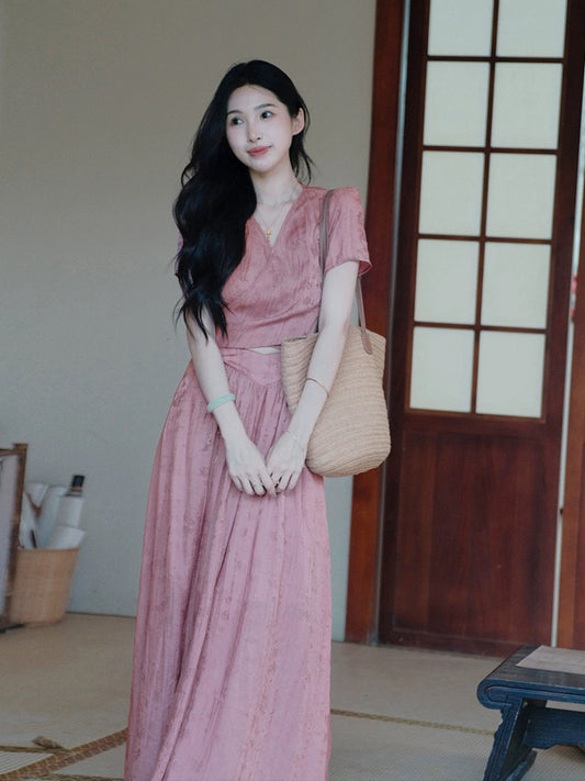 Spot TYANG Eryang design vegetable dyeing [wine-stained plum] Chinese style new Chinese style v-neck waist top and skirt