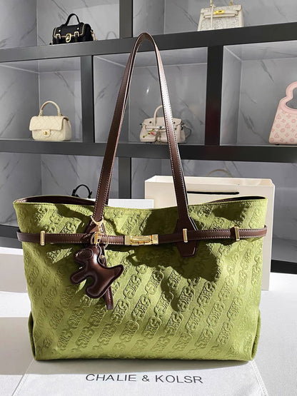CHALIE&KOLSR Women's Vintage-Style Embossed Large-Capacity Tote Bag – 2026 Summer New Arrival, Sophisticated Shoulder Bag