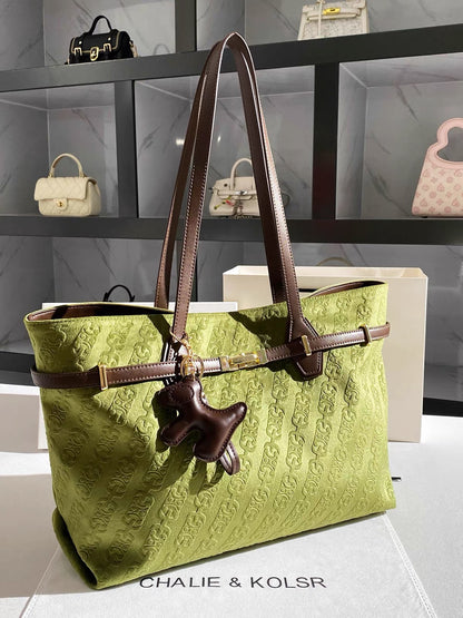 CHALIE&KOLSR Women's Vintage-Style Embossed Large-Capacity Tote Bag – 2026 Summer New Arrival, Sophisticated Shoulder Bag
