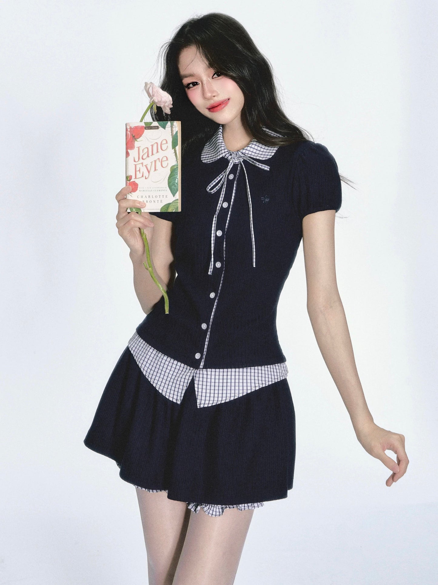 fragileheart fragile store · Korean style girls high school style plaid shirt short sleeve early spring two-piece suit