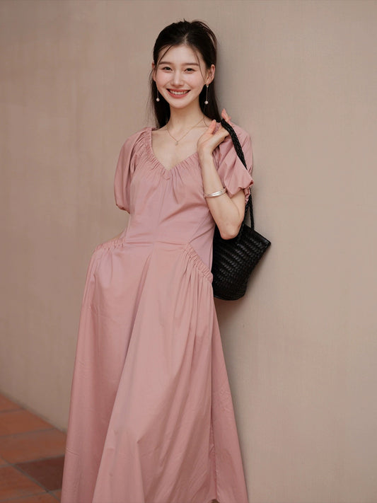Spot TYANG Eryang [Qiongyu] Chinese style new Chinese v-neck dress women's waist design short-sleeved summer
