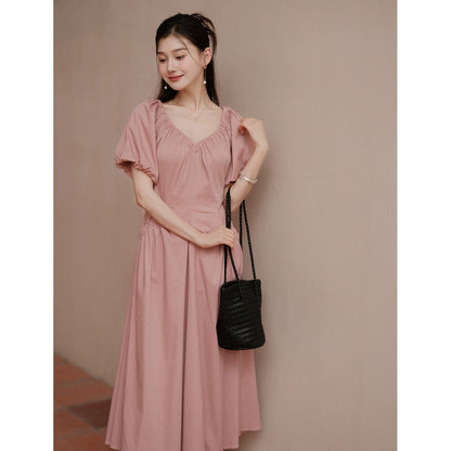 Spot TYANG Eryang [Qiongyu] Chinese style new Chinese v-neck dress women's waist design short-sleeved summer