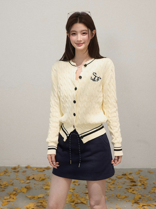 Xie Bu Rou Twist Embroidery Round Neck Long Sleeve Sweater Women's Autumn New Korean Slim Fit Knitted Cardigan Jacket
