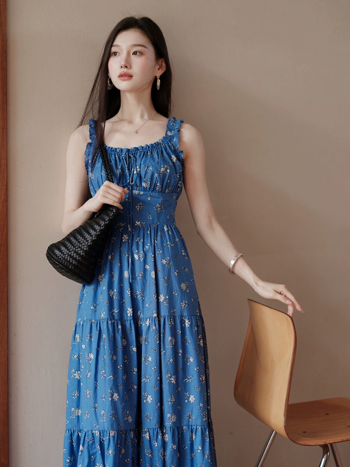 TYANG Eryang Design [Please Summer] National Style New Chinese Style White Retro Klein Blue Floral Dress for Women