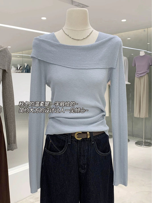 A beautiful girl who can be salty or sweet! Designed one-shoulder sweater, French temperament, gentle style, early autumn top