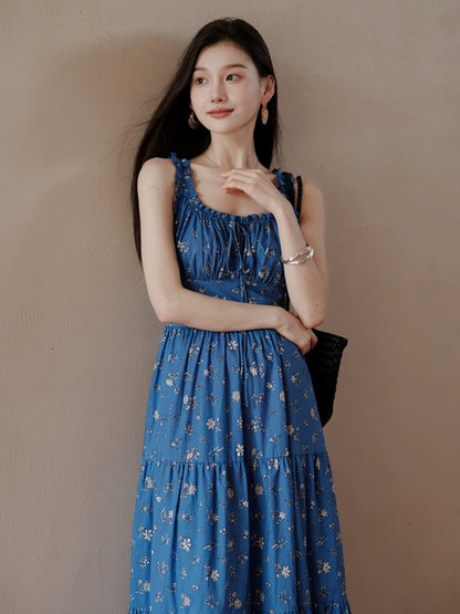 TYANG Eryang Design [Please Summer] National Style New Chinese Style White Retro Klein Blue Floral Dress for Women