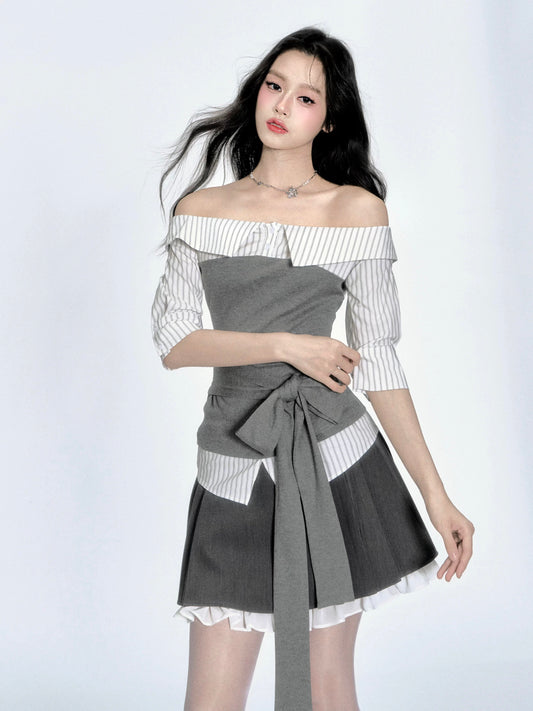 Fragileheart fragile store Street Chunxin shirt splicing fake two-piece one-shoulder T-shirt strap top
