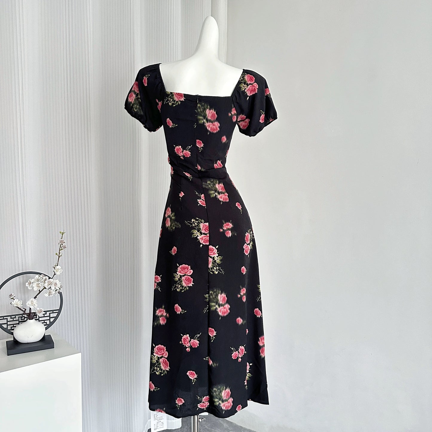 Youni's homemade ◆ 5.24 AM10:00 French retro square neck summer printed dress
