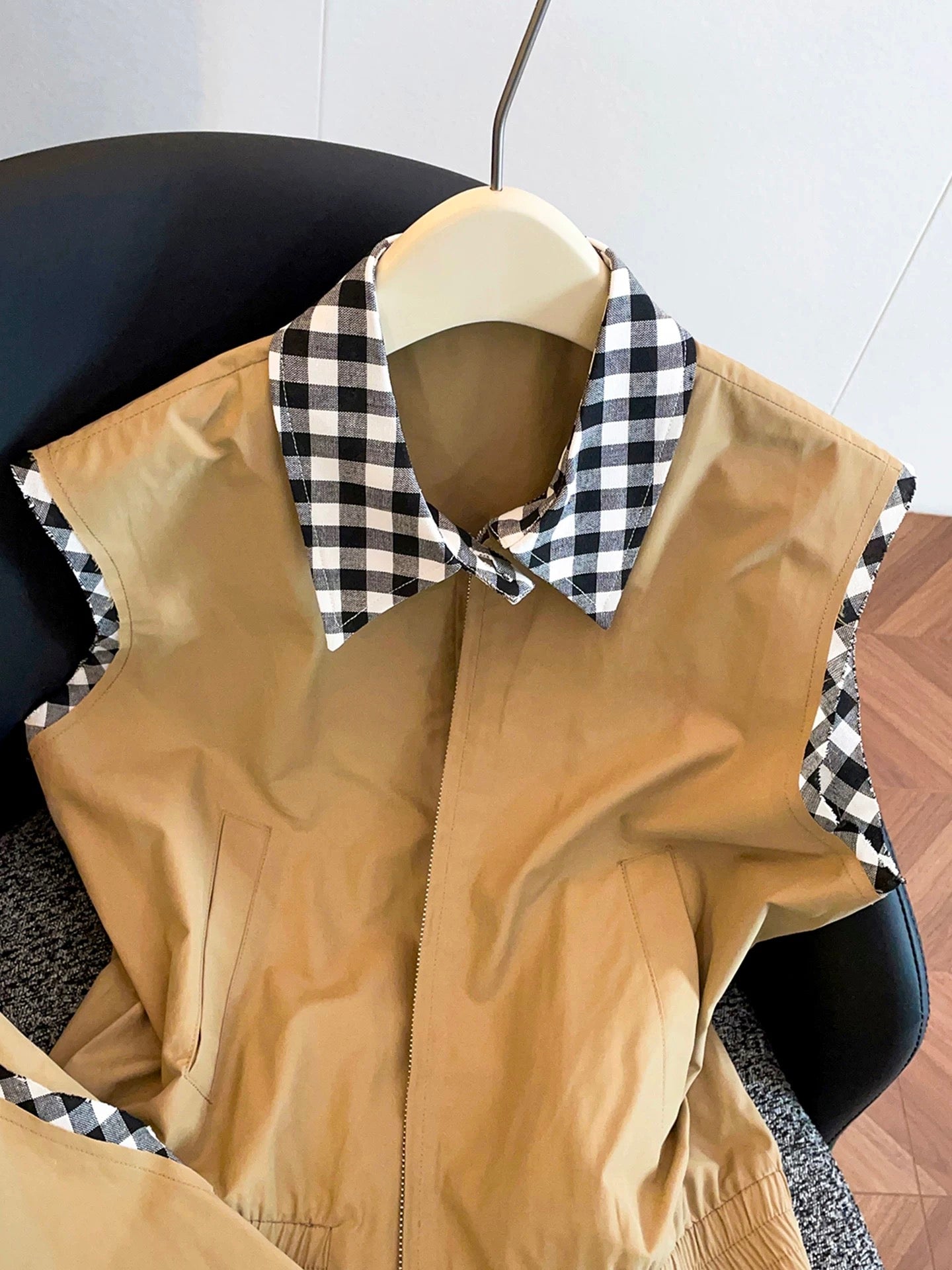 Shenzhen Nanyou High-End Women's Clothing 2026 Spring/Summer College Style Plaid Collar Vest Top + Skirt Set