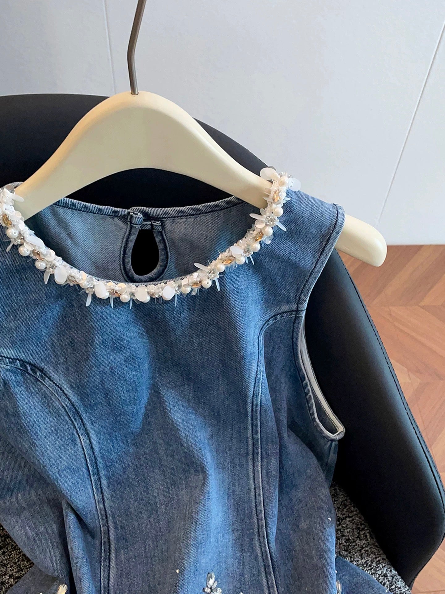 Shenzhen Nanyou High-End Women's Clothing 2026 Spring/Summer Beaded Denim Vest Top + Skirt Set