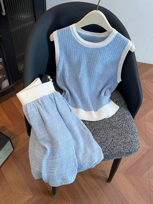 Shenzhen Nanyou High-End Women's Clothing 2026 Spring/Summer Casual Versatile Embroidered Knit Vest Top + Skirt Set