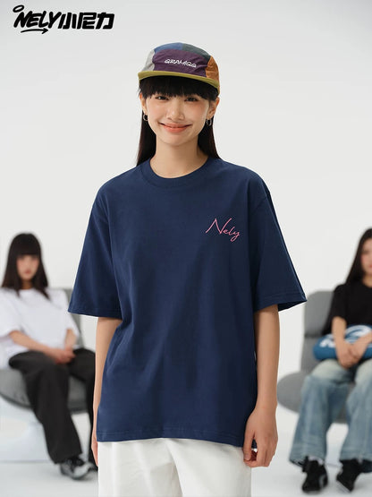 NELY Little Nili tide brand hand-painted graffiti letters short-sleeved men and women street casual T-shirt pure cotton couple tops