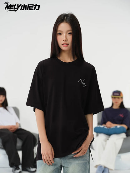 NELY Little Nili tide brand hand-painted graffiti letters short-sleeved men and women street casual T-shirt pure cotton couple tops