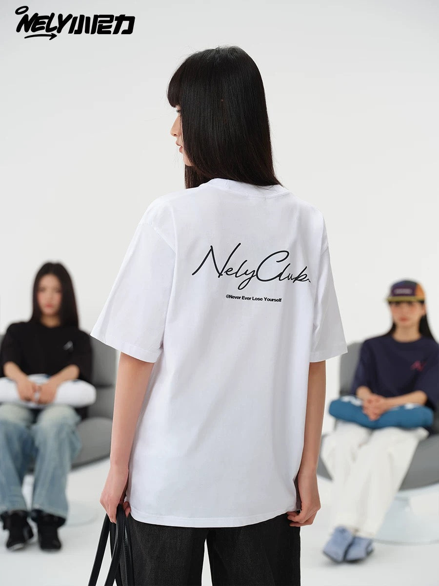 NELY Little Nili tide brand hand-painted graffiti letters short-sleeved men and women street casual T-shirt pure cotton couple tops