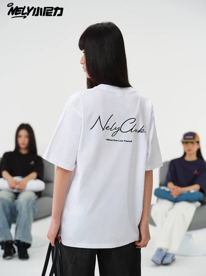 NELY Little Nili tide brand hand-painted graffiti letters short-sleeved men and women street casual T-shirt pure cotton couple tops