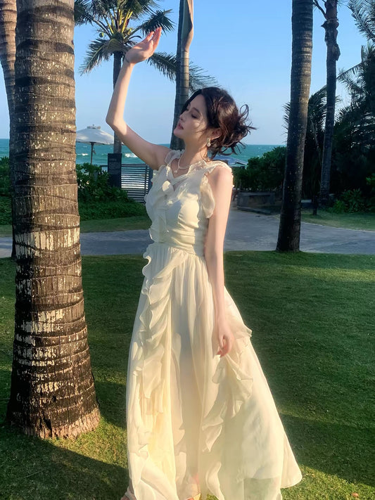 Good Job! [Lilian Garden] French Style Spaghetti Strap Ruffle Waist-cinching Sleeveless Elegant Fairy Dress