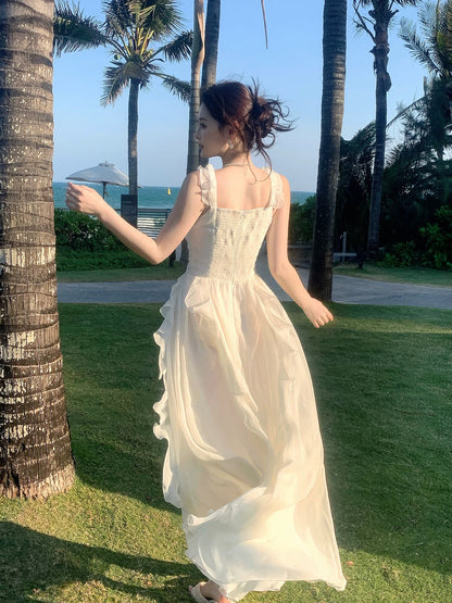 Good Job! [Lilian Garden] French Style Spaghetti Strap Ruffle Waist-cinching Sleeveless Elegant Fairy Dress