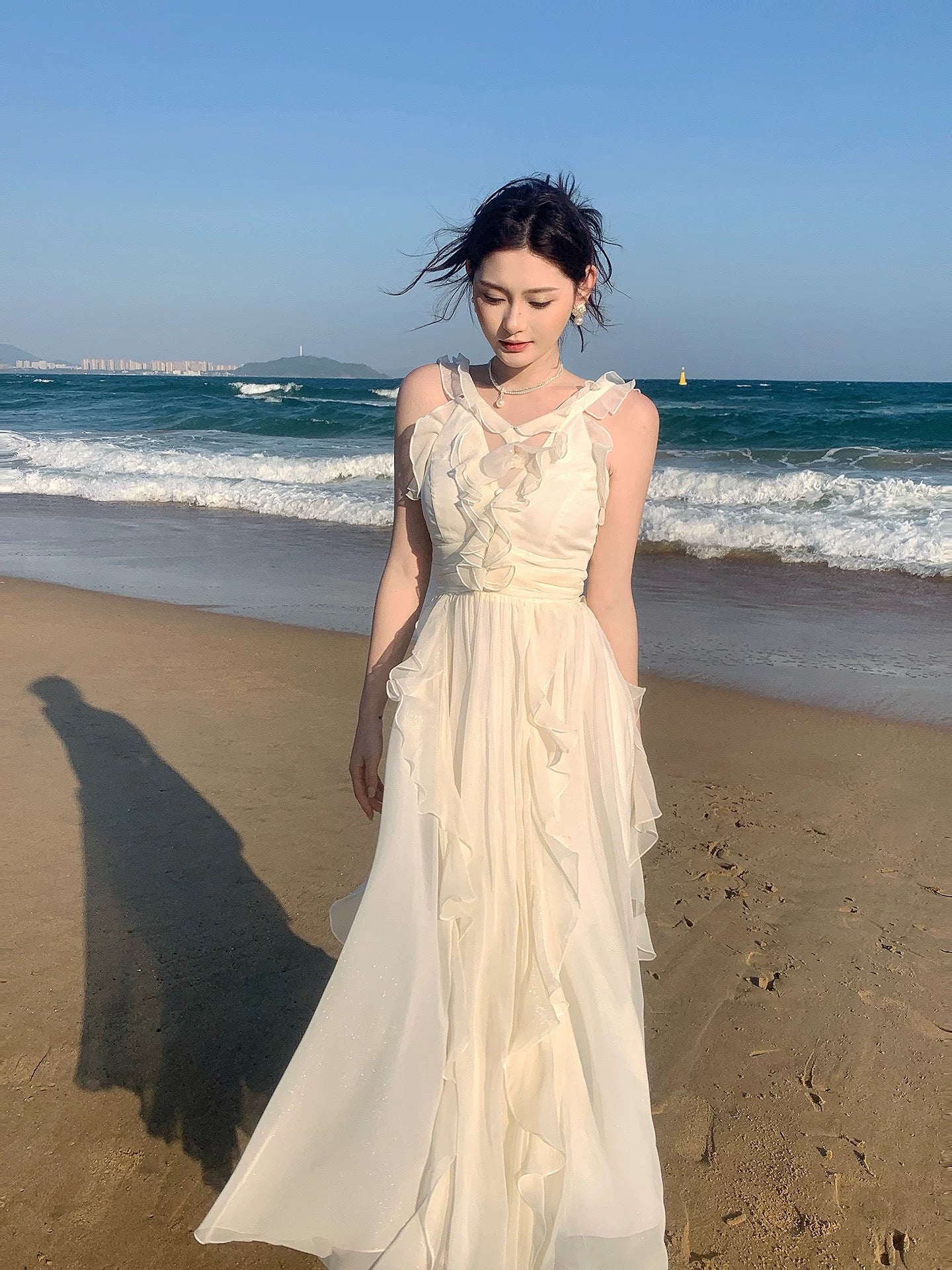 Good Job! [Lilian Garden] French Style Spaghetti Strap Ruffle Waist-cinching Sleeveless Elegant Fairy Dress
