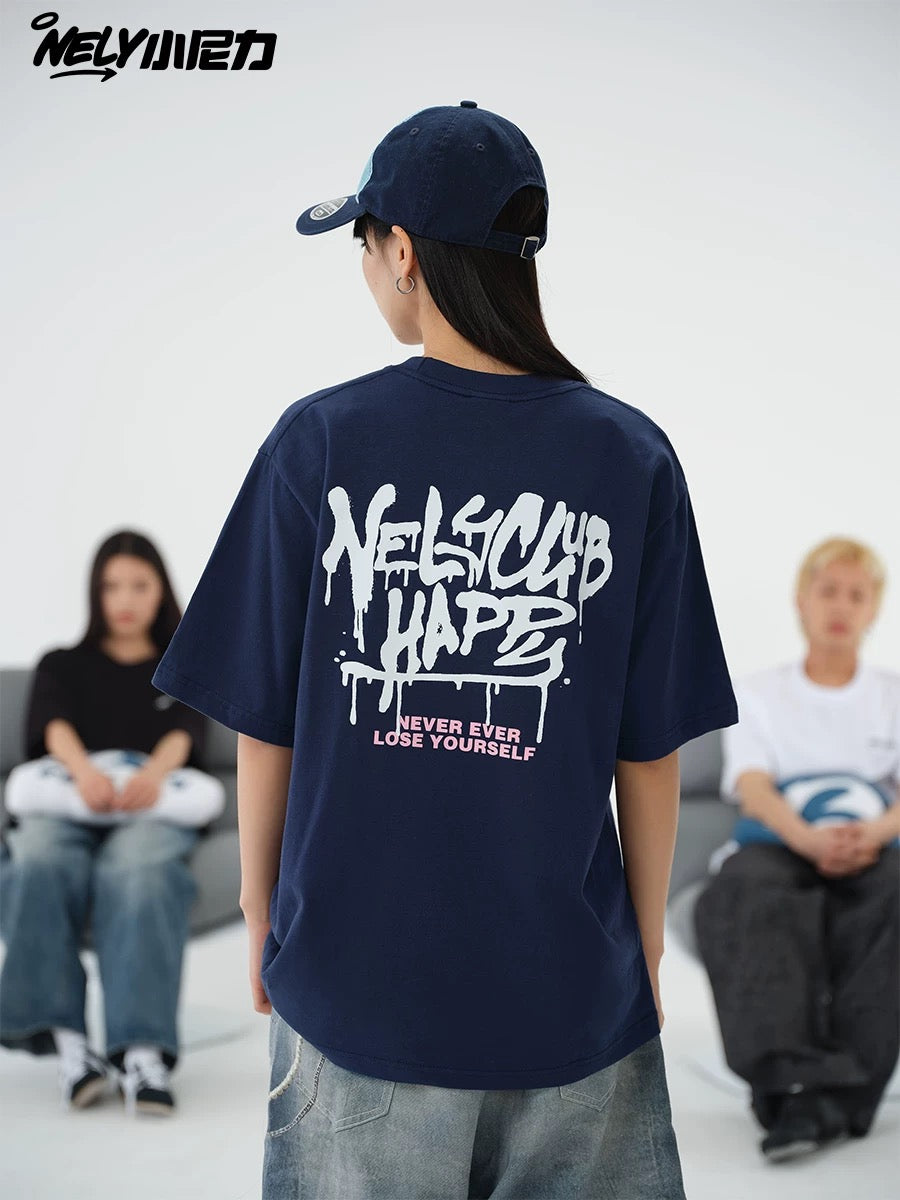 NELY Little Nelly Creative Graffiti Letters Short-sleeved T-shirt for Men and Women Summer Loose American Fashion Brand Hip-hop Couple T-shirt