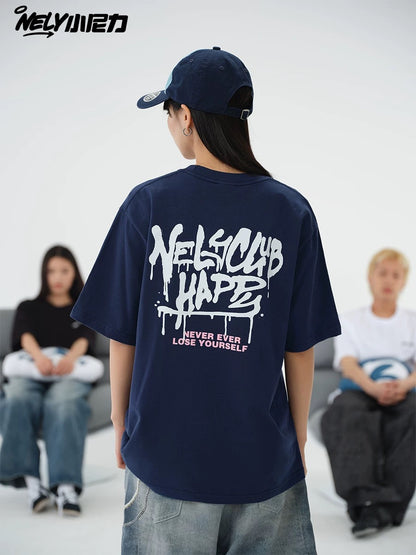 NELY Little Nelly Creative Graffiti Letters Short-sleeved T-shirt for Men and Women Summer Loose American Fashion Brand Hip-hop Couple T-shirt