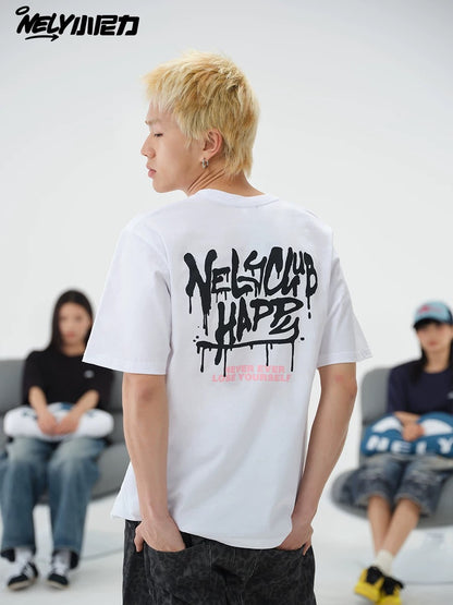 NELY Little Nelly Creative Graffiti Letters Short-sleeved T-shirt for Men and Women Summer Loose American Fashion Brand Hip-hop Couple T-shirt