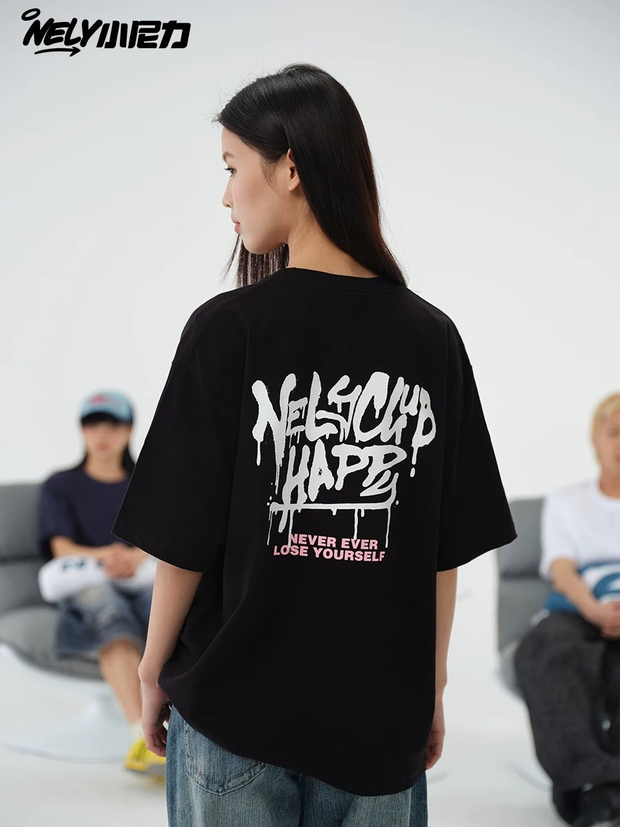 NELY Little Nelly Creative Graffiti Letters Short-sleeved T-shirt for Men and Women Summer Loose American Fashion Brand Hip-hop Couple T-shirt