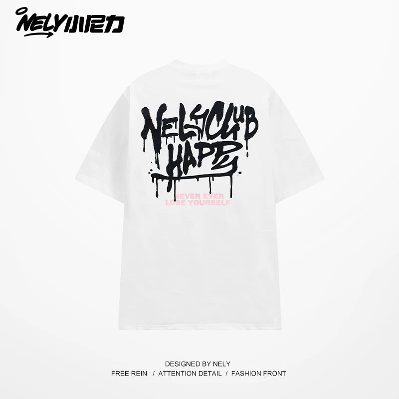 NELY Little Nelly Creative Graffiti Letters Short-sleeved T-shirt for Men and Women Summer Loose American Fashion Brand Hip-hop Couple T-shirt