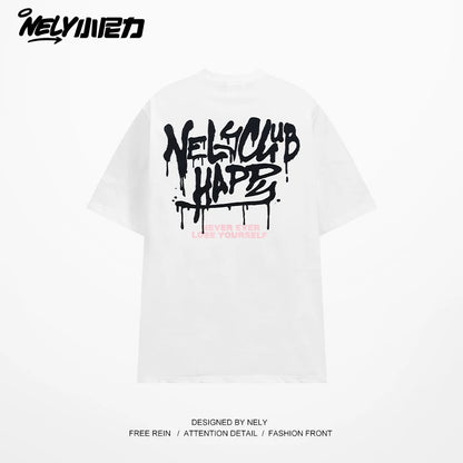 NELY Little Nelly Creative Graffiti Letters Short-sleeved T-shirt for Men and Women Summer Loose American Fashion Brand Hip-hop Couple T-shirt