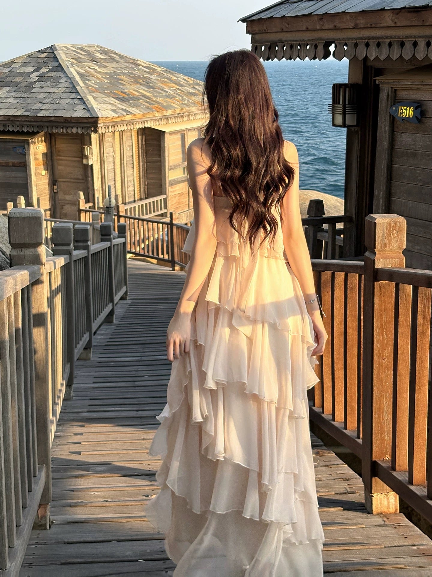 Good Job! 【Camellia Left Bank】French Heavy-Duty 3D Rose Sleeveless Halter Neck Dress with Irregular Long Skirt