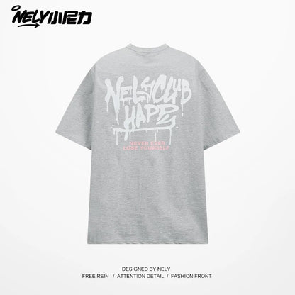 NELY Little Nelly Creative Graffiti Letters Short-sleeved T-shirt for Men and Women Summer Loose American Fashion Brand Hip-hop Couple T-shirt