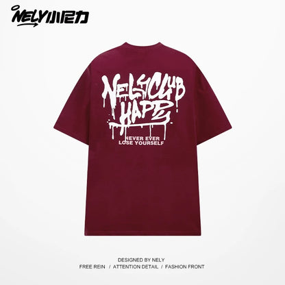 NELY Little Nelly Creative Graffiti Letters Short-sleeved T-shirt for Men and Women Summer Loose American Fashion Brand Hip-hop Couple T-shirt