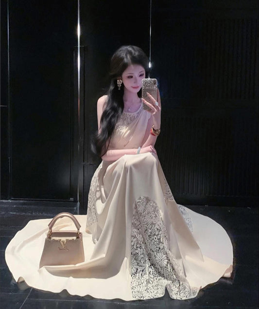 Sun Yaqiao [Bulgaria] Summer Niche Designer Asymmetrical Lace Sleeveless Dress