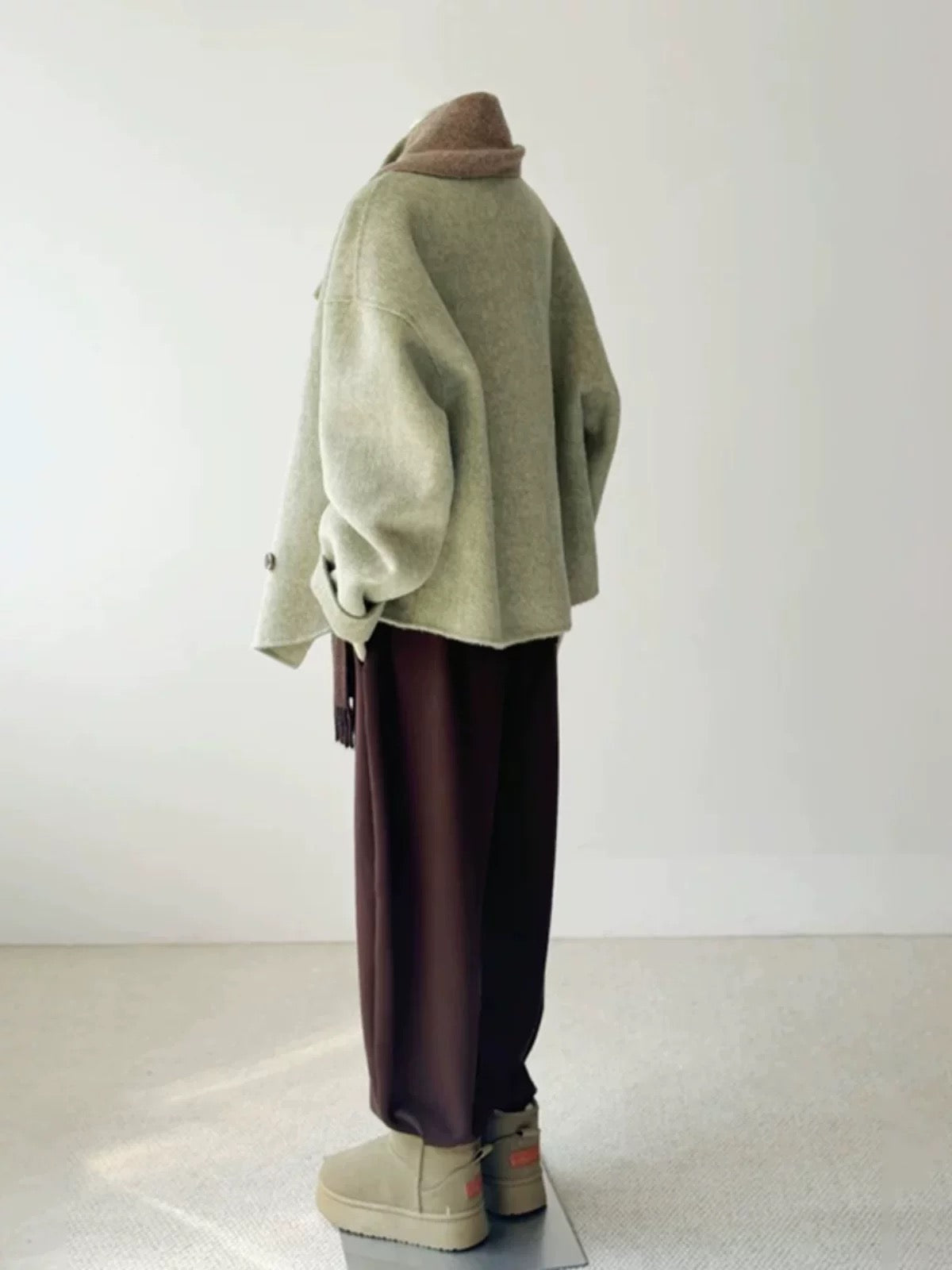 Large size women's fresh green short large lapel double-sided woolen coat women 2025 winter commuting versatile coat