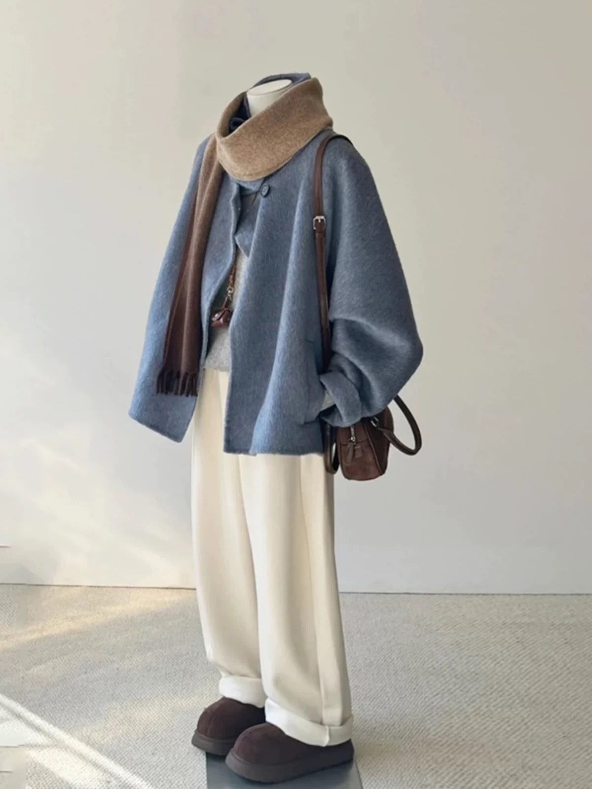 Plus size women's winter high-end blue petite double-faced woolen short coat female Korean style stand collar coat trend