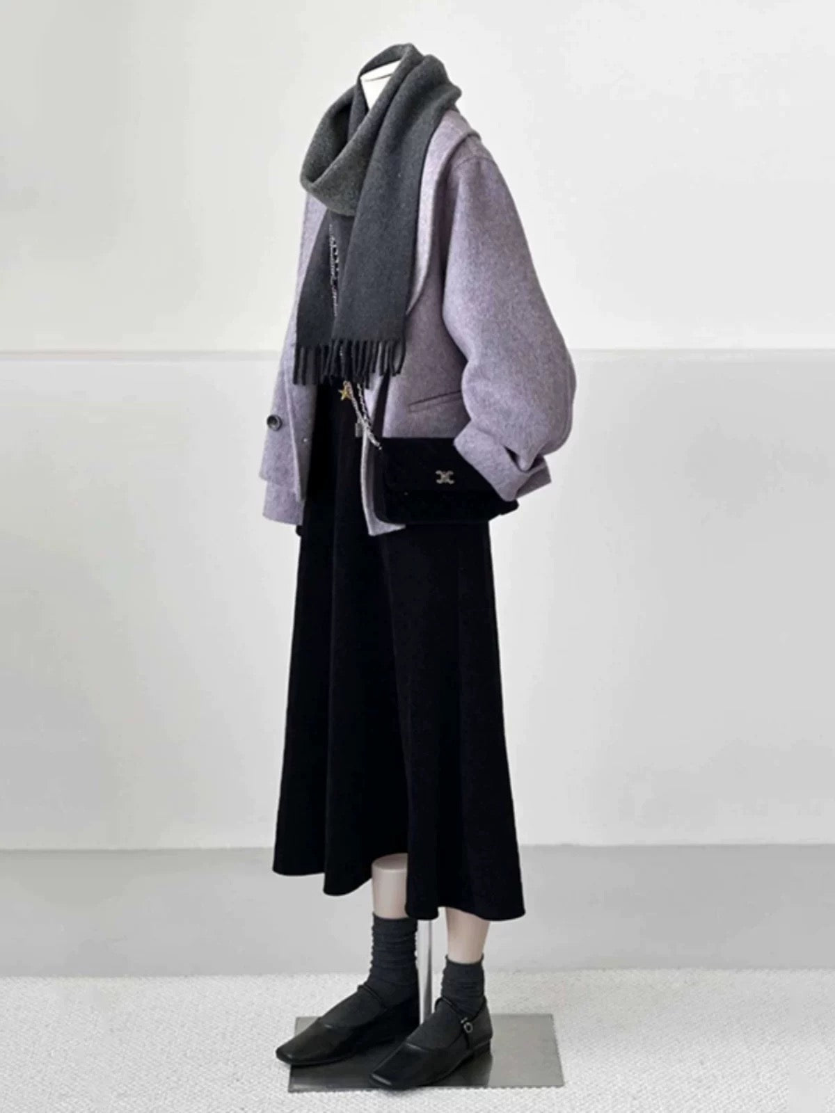 Plus size women's purple high-end petite plush coat 2025 autumn and winter temperament short double-faced wool coat