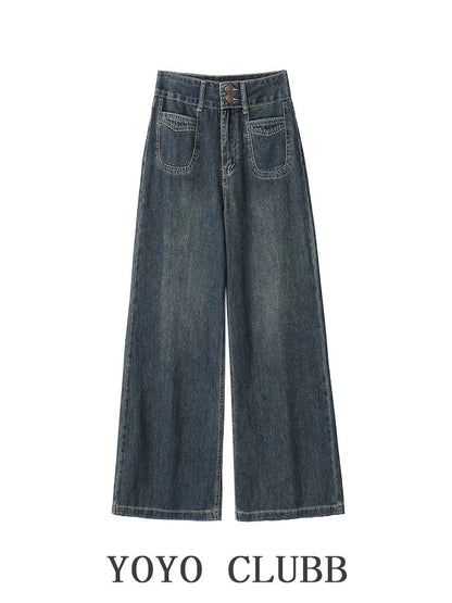 YOYO CLUBB butterfly print irregular long-sleeved T-shirt autumn high-waisted wide-leg jeans high-end suit