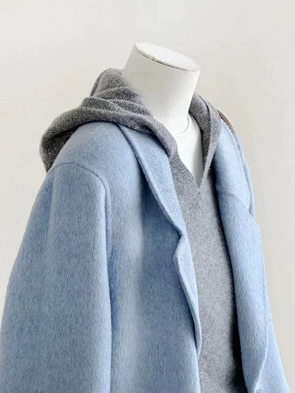 Plus size women's gentle style woolen coat women 2025 autumn and winter new blue suit collar simple commuter short coat
