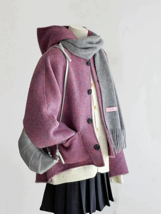 Plus size women's clothing 2025 this year's popular new purple high-end age-reducing temperament double-sided woolen coat women's winter