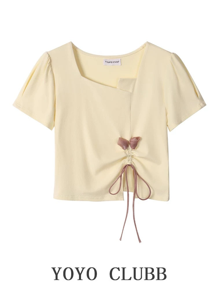YOYO CLUBB irregular square neck short-sleeved T-shirt high-waisted A-line skirt pants this year's popular summer suit for women