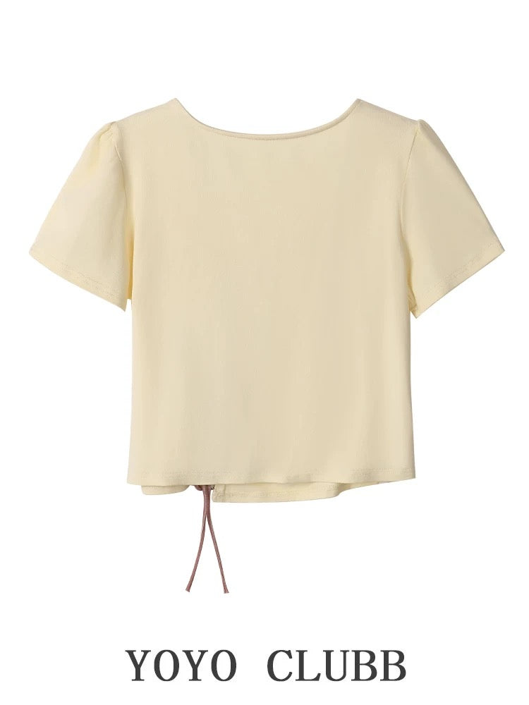 YOYO CLUBB irregular square neck short-sleeved T-shirt high-waisted A-line skirt pants this year's popular summer suit for women
