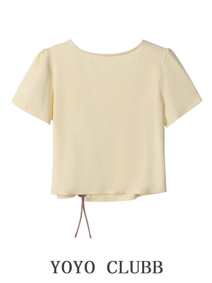 YOYO CLUBB irregular square neck short-sleeved T-shirt high-waisted A-line skirt pants this year's popular summer suit for women
