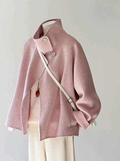 Plus size women's sweet pink double-faced woolen coats for women 25 styles for autumn and winter super beautiful versatile woolen coats
