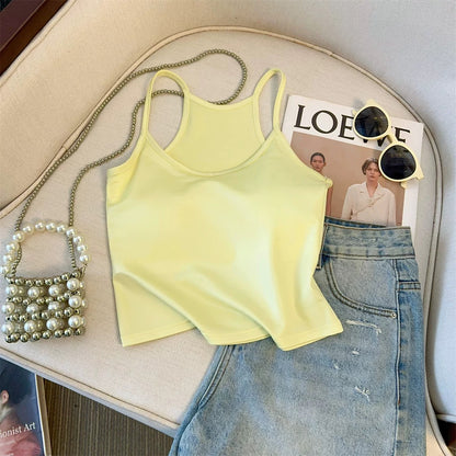 Red high-grade American design camisole vest for women spring and summer tube top for hot girls to wear with chest pad pu leather top