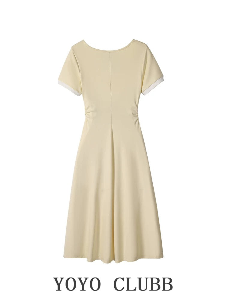 YOYO CLUBB spliced fake two-piece dress for women summer large size Korean style atmosphere age-reducing waist A-line skirt