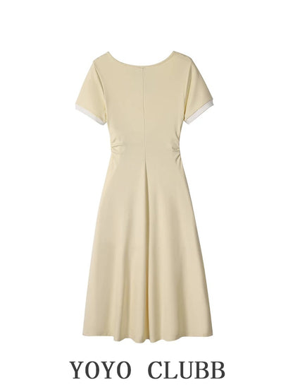 YOYO CLUBB spliced fake two-piece dress for women summer large size Korean style atmosphere age-reducing waist A-line skirt