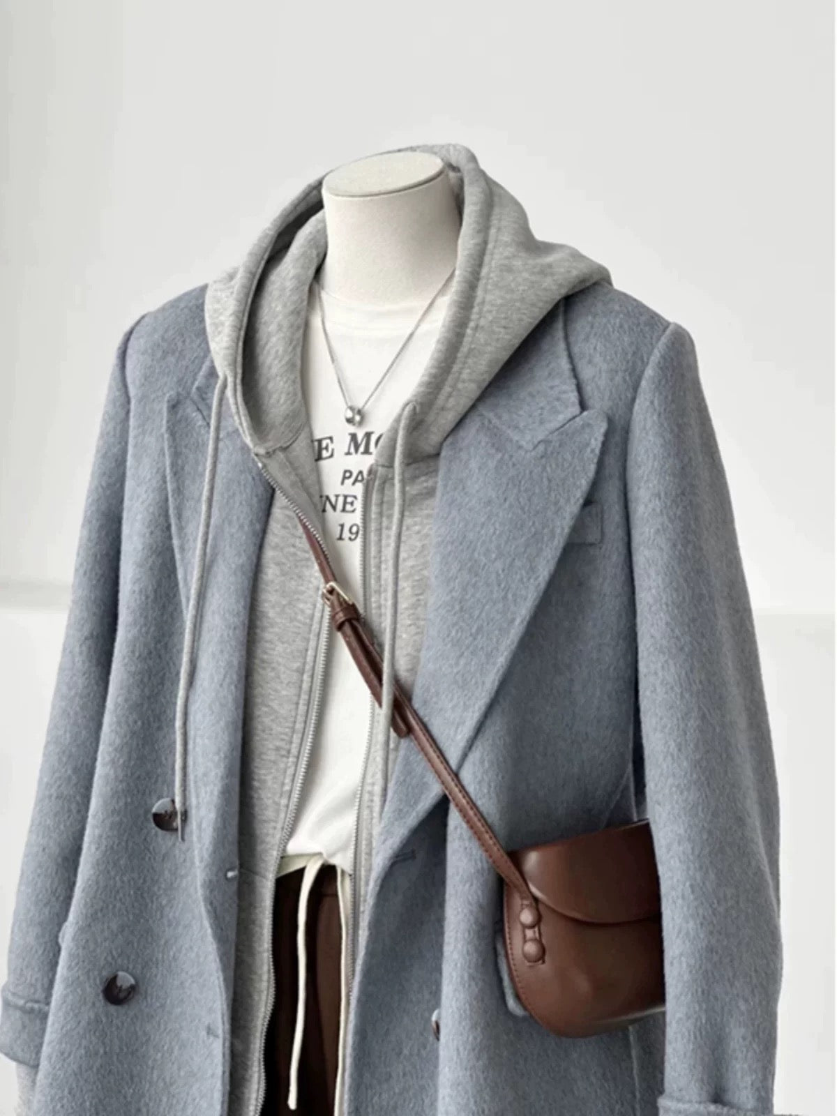 Plus size women's Korean style mid-length double-faced woolen coat women 2024 winter new double-breasted solid color coat trend