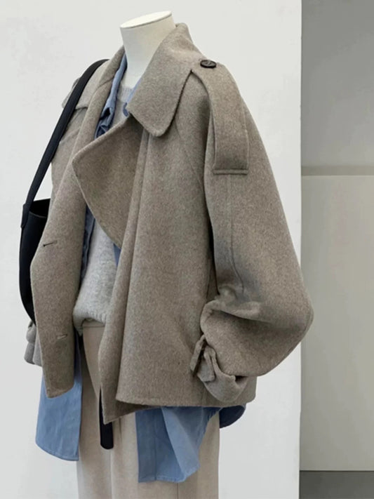 Plus size women's clothing 2024 new style super good-looking petite woolen coat women's winter Korean style short suit collar jacket
