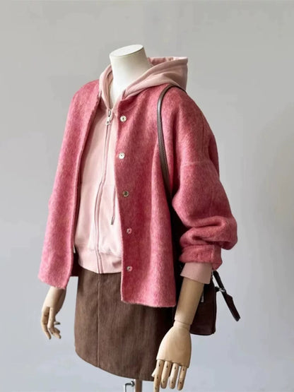 Plus size women's clothing this year's popular hot style autumn and winter super beautiful pink double-sided hand-sewn short plush coat women's trend