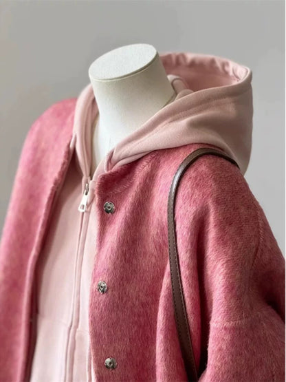 Plus size women's clothing this year's popular hot style autumn and winter super beautiful pink double-sided hand-sewn short plush coat women's trend
