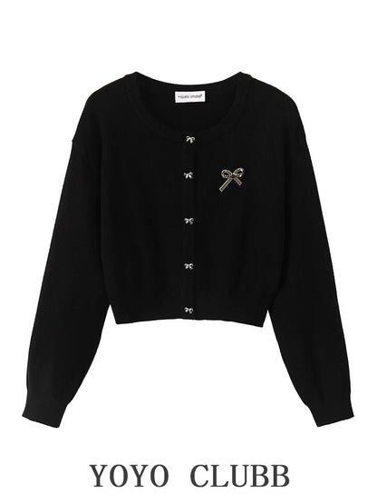 YOYO CLUBB short bow sweater sweater for women retro floral a-line skirt high-end suit